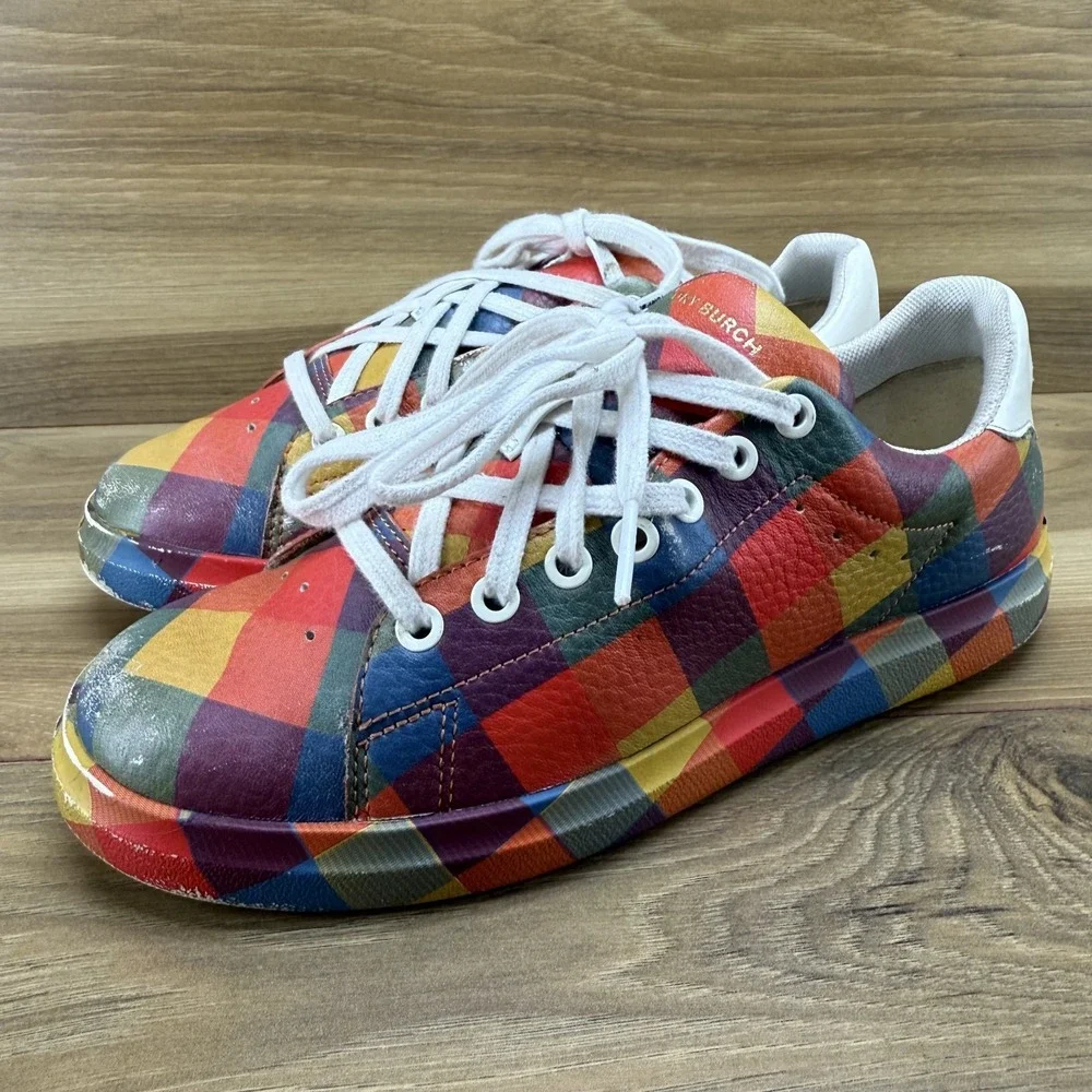 Tory Burch Howell Court Sneakers Womens 5 M Printed Leather Multi Low Top